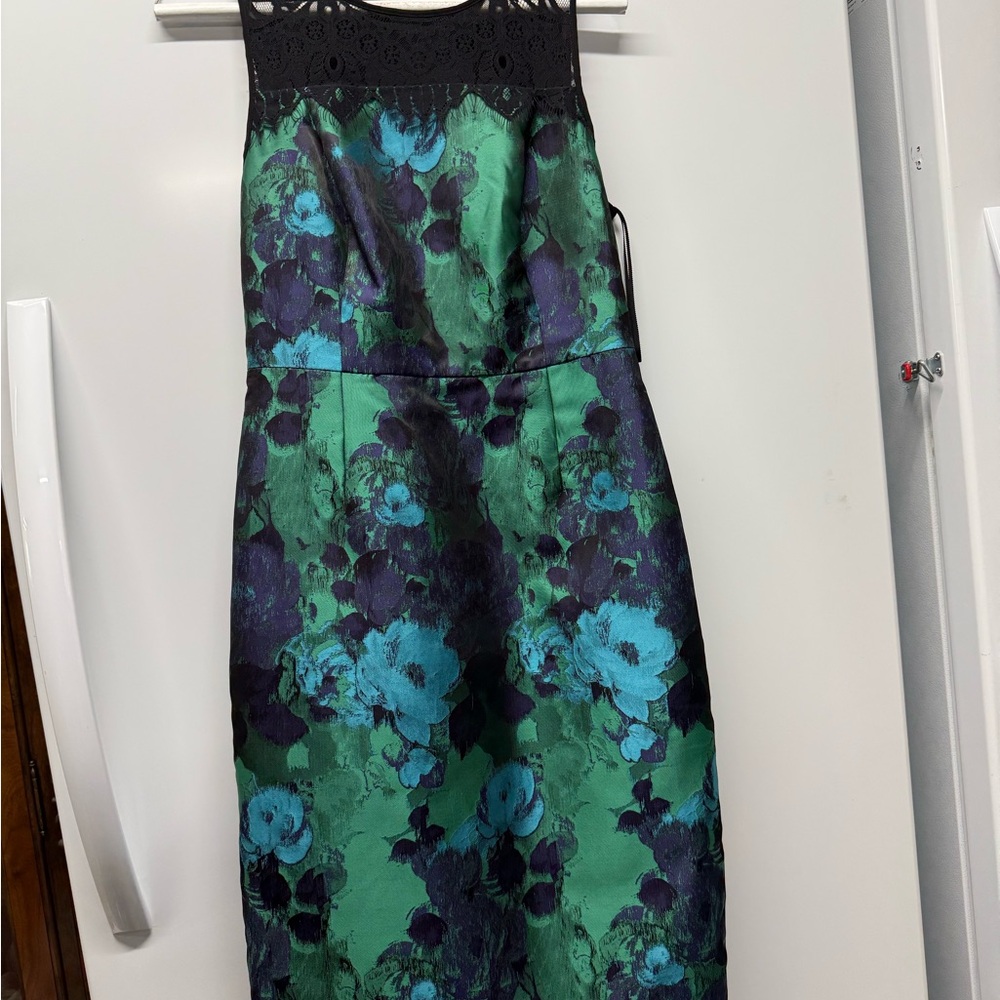 Leifsdottir Floral Green and Blue Dress with Black Lace size 4